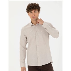 Bej Slim Fit Uzun Kollu Gömlek