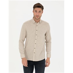 Bej Slim Fit Uzun Kollu Gömlek