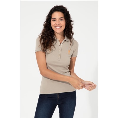 Kadın Haki Basic Polo Yaka Tişört