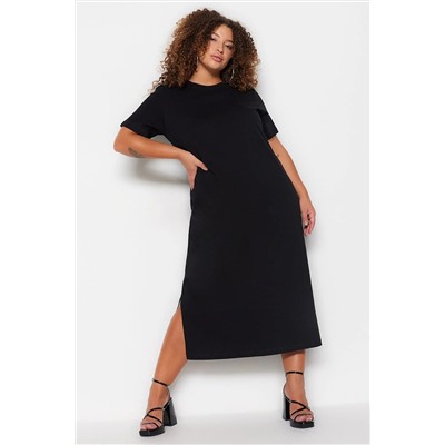 Trendyol Curve Siyah Örme Bisiklet Yaka Yırtmaçlı Elbise TBBSS23AH00159