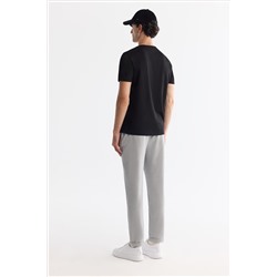 Siyah Bisiklet Yaka İnterlok Elastan T-Shirt