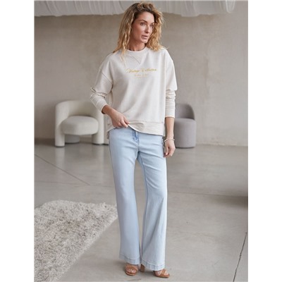 Свободный свитшот с принтом и разрезами из эластичного футера двухнитки без начеса