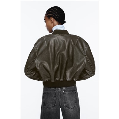WORN EFFECT LEATHER EFFECT BOMBER JACKET