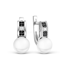 Серьги из серебра с культ. жемчугом и фианитами родированные 925 пробы С1596р1005216