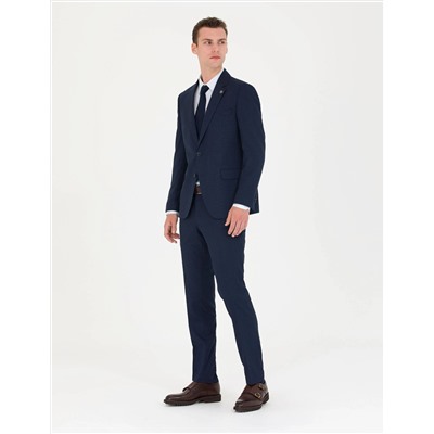 Kareli Lacivert Slim Fit Takım Elbise