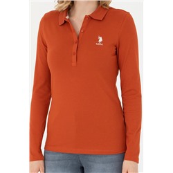 Kadın Kiremit Polo Yaka Basic Sweatshirt