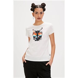 Bad Bear, Cathy Beyaz Baskılı Kadın Tişört