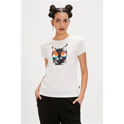 Bad Bear, Cathy Beyaz Baskılı Kadın Tişört