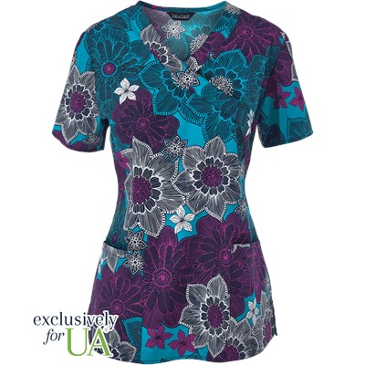 Zoe + Chloe Scrubs Tropical Paradise Print Top