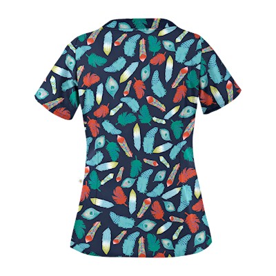 Happy Scrubs® Birds Of A Feather Navy Print Scrub Top