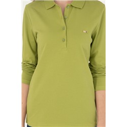 Kadın Fıstık Yeşili Basic Polo Yaka Sweatshirt