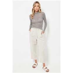 Pantalón relaxed fit de lino cintura alta - Blanco