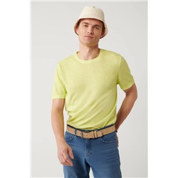 Avva, Erkek Neon Yeşil Bisiklet Yaka Garment Dyed T-shirt A41y5074