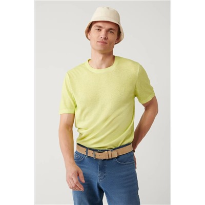 Avva, Erkek Neon Yeşil Bisiklet Yaka Garment Dyed T-shirt A41y5074