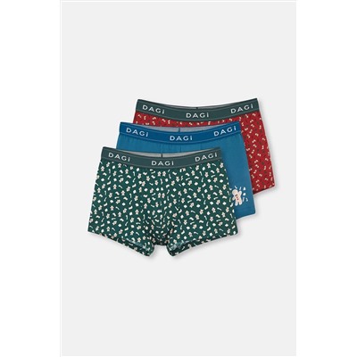 Dagi, Yeşil 3 lü Jakar Lastik Pamuklu Boxer