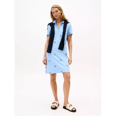 Allover Crest Stretch Polo Dress