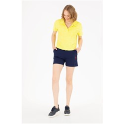 Kadın Neon Sarı Polo Yaka Crop Tişört