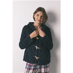 Bata corta capucha polar suave azul