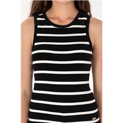 Kadın Siyah Çizgili Kolsuz Bisiklet Yaka Tişört