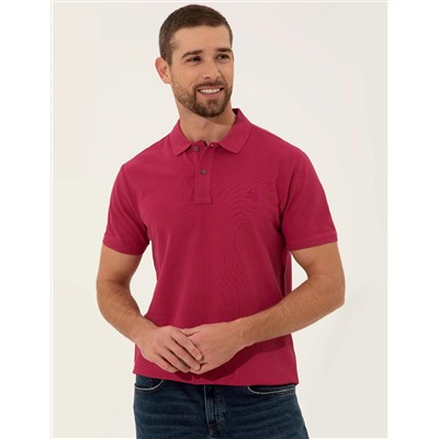 Fuşya Slim Fit Polo Yaka Basic Tişört
