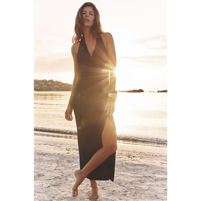 DRAPED MIDI DRESS LINEN BLEND