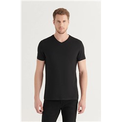 Avva Erkek Siyah %100 Pamuk V Yaka Slim Fit T-shirt E001001