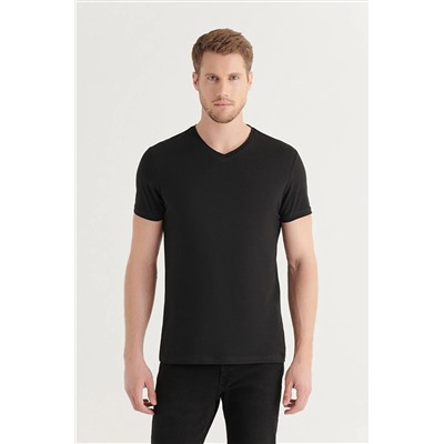 Avva Erkek Siyah %100 Pamuk V Yaka Slim Fit T-shirt E001001