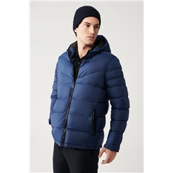Avva Erkek Indigo Su Itici Rüzgar Geçirmez Kapitone Kapüşonlu Comfort Fit Rahat Kesim Şişme Mont E006011