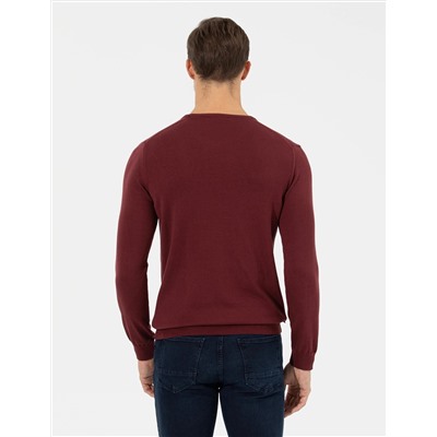 Bordo Slim Fit Bisiklet Yaka Basic Triko Kazak