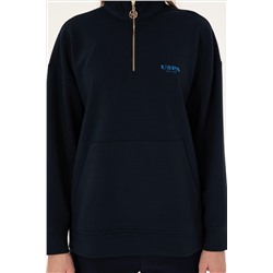 Kadın Lacivert Dik Yaka Fermuarlı Sweatshirt