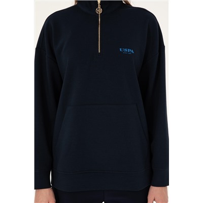 Kadın Lacivert Dik Yaka Fermuarlı Sweatshirt