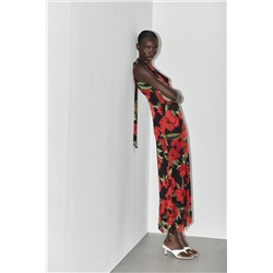 FLORAL PRINT TULLE SCARF DRESS