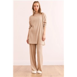 Olalook Kadın Taş Üst Yırtmaçlı Bluz Alt Palazzo Fitilli Takım TKM-19000180