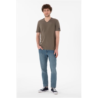 Erkek Regular Fit  V Yaka Vizon Basic Tişört