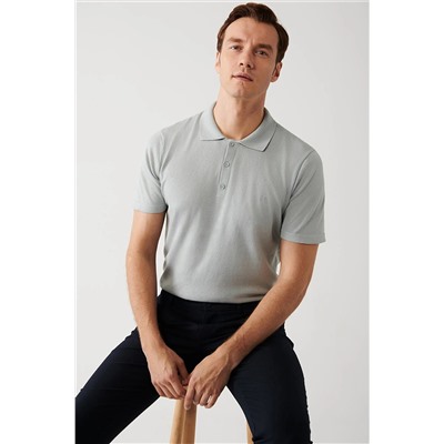 Avva Erkek Gri Pamuklu Polo Yaka Standart Fit Normal Kesim Ince Triko T-shirt E005012