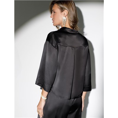 Блузка с короткими рукавами из плотного струящегося сатина