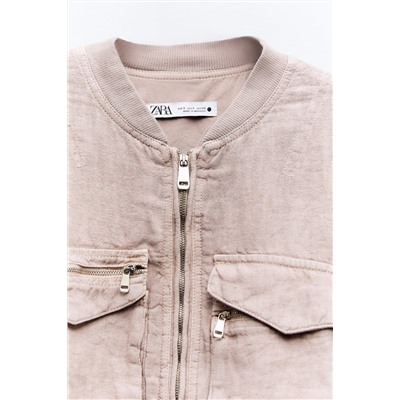 LINEN BOMBER JACKET WITH POCKETS