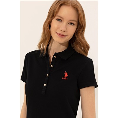 Kadın Siyah Basic Polo Yaka Tişört