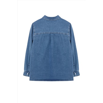 Açık Mavi Taşlı Büyük Beden Denim Gömlek TBBAW25AX00002