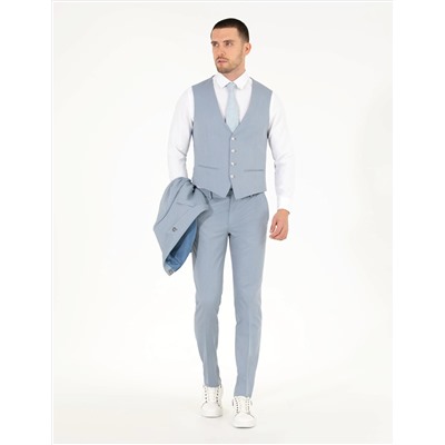 Açık Mavi Ex. Slim Fit Yelekli Takım Elbise