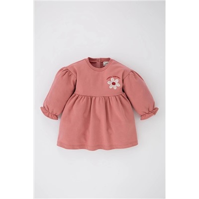 Defacto Kız Bebek Çiçekli Uzun Kollu Sweatshirt Kumaşı Elbise A6507A523AU