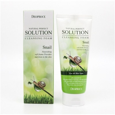 DEOPROCE NATURAL PERPECT SOLUTION CLEANSING FOAM SNAIL Пенка для умывания с муцином улитки 170г