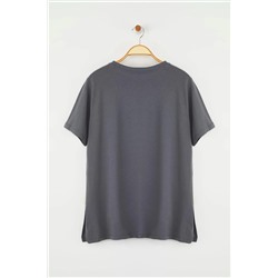 Antrasit Bisiklet Yaka %100 Pamuk Örme T-Shirt TBBSS23BF00030