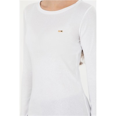 Kadın Beyaz Bisiklet Yaka Sweatshirt