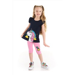 Denokids Unicorn Gücü Kız Çocuk T-shirt Tayt Takım CFF-22Y2-017