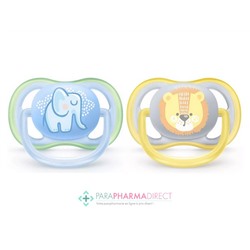 Avent Sucettes Ultra Air 0-6 mois Éléphant & Lion x2