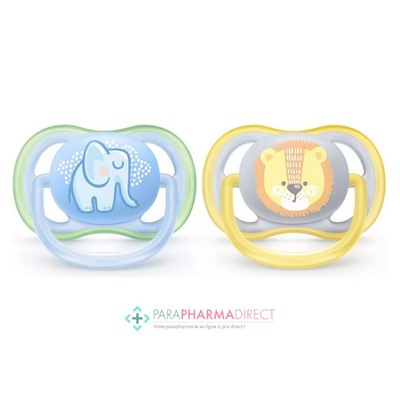 Avent Sucettes Ultra Air 0-6 mois Éléphant & Lion x2