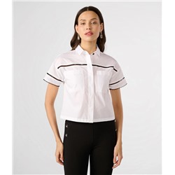 LOGO LACE TRIM CROPPED WHITE SHIRT