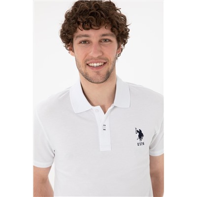 Erkek Slim Fit Polo Yaka Beyaz Basic Tişört