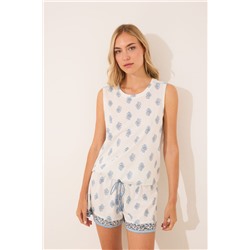 Pijama corto tirantes algodón paisley blanco